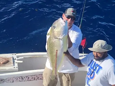 Angler and mate with nice tilefish caught bottom fishing.